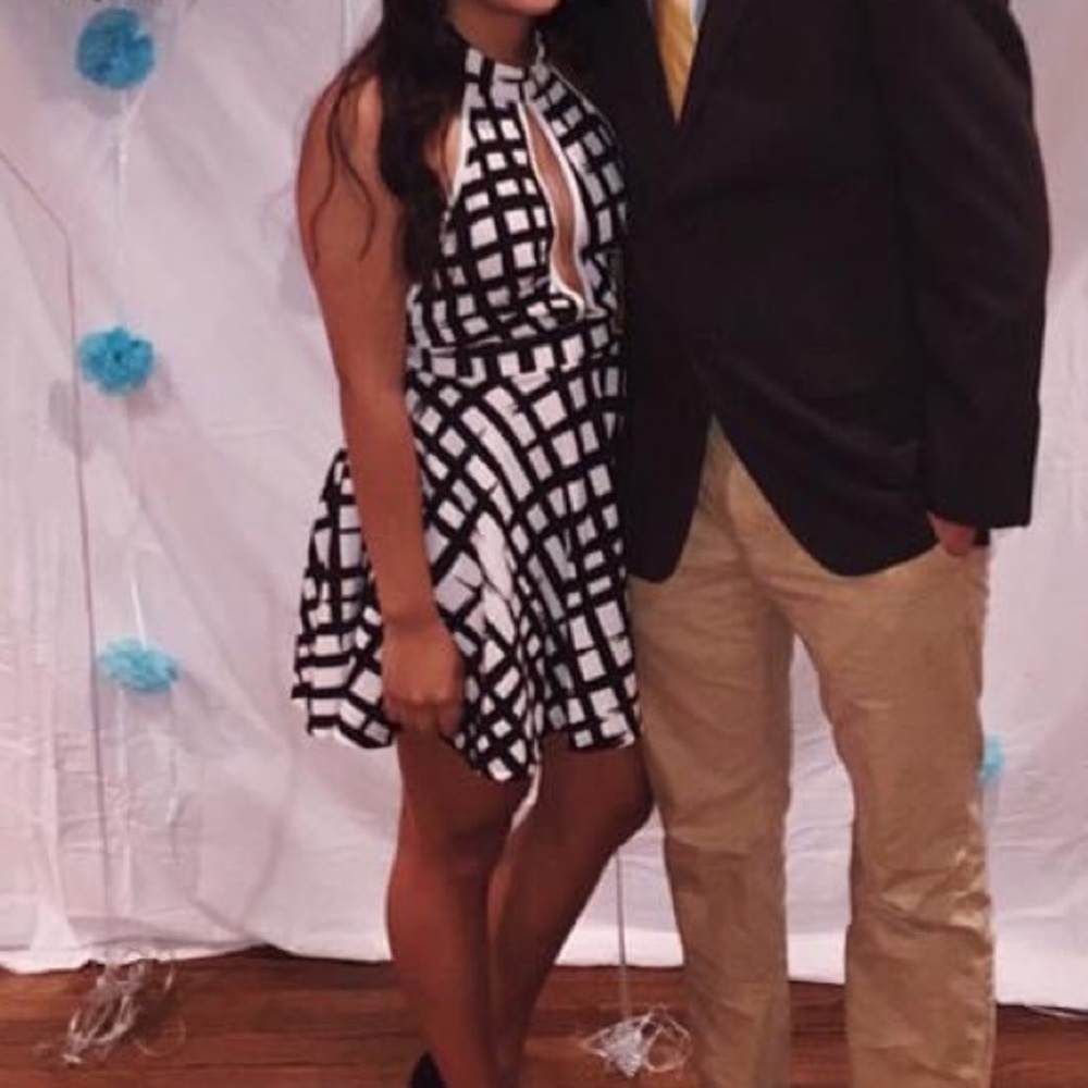 Black and White Patterned Formal Dress